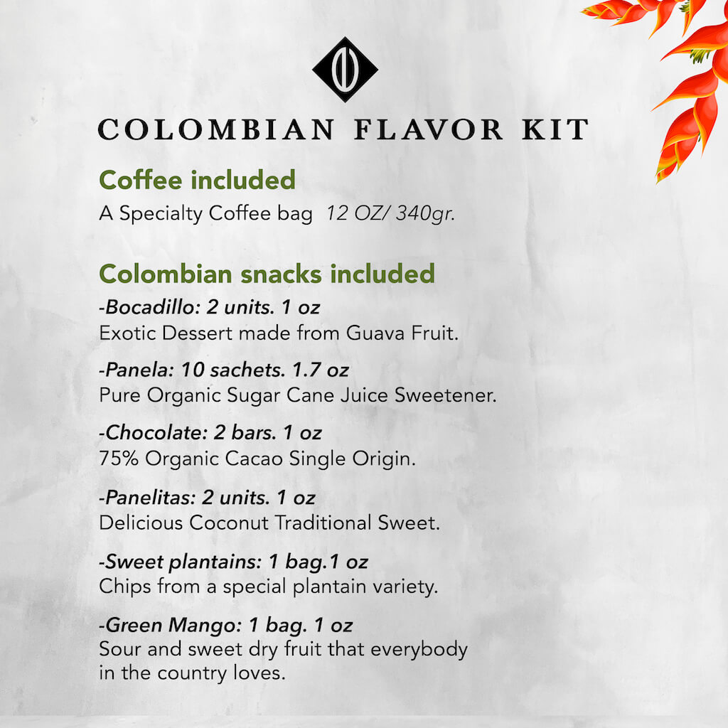 Colombia Flavor Kit and Specialty Coffee Colombia flavor kit. Colombian Snacks